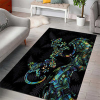 New Zealand Gecko Maori Art Tattoo Area Rug Silver Fern and Paua Shell Mode LT03 - Polynesian Pride
