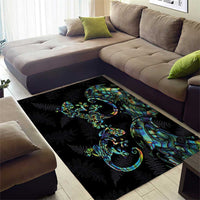 New Zealand Gecko Maori Art Tattoo Area Rug Silver Fern and Paua Shell Mode LT03 - Polynesian Pride