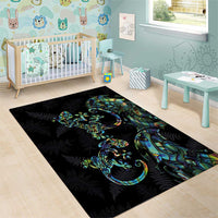 New Zealand Gecko Maori Art Tattoo Area Rug Silver Fern and Paua Shell Mode LT03 - Polynesian Pride