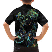 New Zealand Gecko Maori Art Tattoo Family Matching Short Sleeve Bodycon Dress and Hawaiian Shirt Silver Fern and Paua Shell Mode LT03 - Polynesian Pride