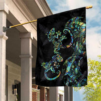 New Zealand Gecko Maori Art Tattoo Garden Flag Silver Fern and Paua Shell Mode LT03 House Flag Black - Polynesian Pride