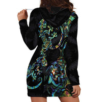 New Zealand Gecko Maori Art Tattoo Hoodie Dress Silver Fern and Paua Shell Mode LT03 - Polynesian Pride