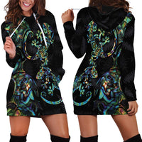 New Zealand Gecko Maori Art Tattoo Hoodie Dress Silver Fern and Paua Shell Mode LT03 - Polynesian Pride
