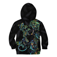 New Zealand Gecko Maori Art Tattoo Kid Hoodie Silver Fern and Paua Shell Mode LT03 - Polynesian Pride