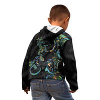 New Zealand Gecko Maori Art Tattoo Kid Hoodie Silver Fern and Paua Shell Mode LT03 - Polynesian Pride
