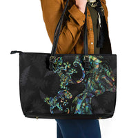 New Zealand Gecko Maori Art Tattoo Leather Tote Bag Silver Fern and Paua Shell Mode LT03 - Polynesian Pride