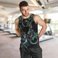 New Zealand Gecko Maori Art Tattoo Men Tank Top Silver Fern and Paua Shell Mode LT03 Black - Polynesian Pride