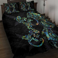 New Zealand Gecko Maori Art Tattoo Quilt Bed Set Silver Fern and Paua Shell Mode LT03 Black - Polynesian Pride