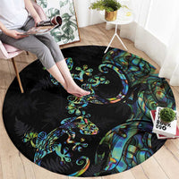 New Zealand Gecko Maori Art Tattoo Round Carpet Silver Fern and Paua Shell Mode LT03 - Polynesian Pride