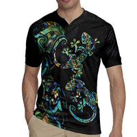 New Zealand Gecko Maori Art Tattoo Rugby Jersey Silver Fern and Paua Shell Mode LT03 - Polynesian Pride
