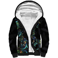 New Zealand Gecko Maori Art Tattoo Sherpa Hoodie Silver Fern and Paua Shell Mode LT03 Unisex Black - Polynesian Pride