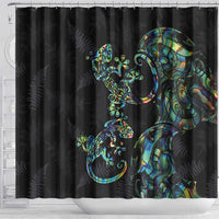 New Zealand Gecko Maori Art Tattoo Shower Curtain Silver Fern and Paua Shell Mode LT03 - Polynesian Pride