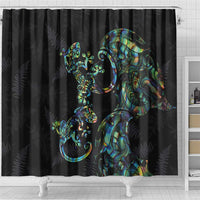 New Zealand Gecko Maori Art Tattoo Shower Curtain Silver Fern and Paua Shell Mode LT03 - Polynesian Pride