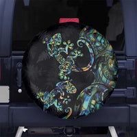 New Zealand Gecko Maori Art Tattoo Spare Tire Cover Silver Fern and Paua Shell Mode LT03 - Polynesian Pride