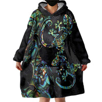 New Zealand Gecko Maori Art Tattoo Wearable Blanket Hoodie Silver Fern and Paua Shell Mode LT03 - Polynesian Pride
