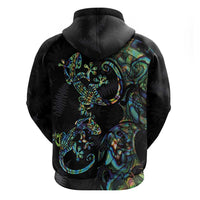 New Zealand Gecko Maori Art Tattoo Zip Hoodie Silver Fern and Paua Shell Mode LT03 - Polynesian Pride