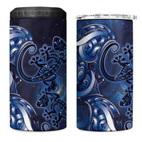 New Zealand Gecko Maori Art Tattoo 4 in 1 Can Cooler Tumbler Matariki Mode LT03 One Size: 16 oz Blue - Polynesian Pride