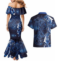 New Zealand Gecko Maori Art Tattoo Couples Matching Mermaid Dress and Hawaiian Shirt Matariki Mode LT03 - Polynesian Pride