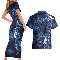 New Zealand Gecko Maori Art Tattoo Couples Matching Short Sleeve Bodycon Dress and Hawaiian Shirt Matariki Mode LT03 - Polynesian Pride