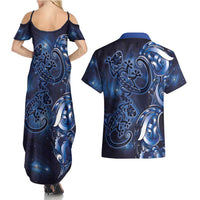 New Zealand Gecko Maori Art Tattoo Couples Matching Summer Maxi Dress and Hawaiian Shirt Matariki Mode LT03 - Polynesian Pride