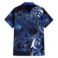 New Zealand Gecko Maori Art Tattoo Family Matching Off The Shoulder Long Sleeve Dress and Hawaiian Shirt Matariki Mode LT03 - Polynesian Pride