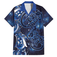 New Zealand Gecko Maori Art Tattoo Family Matching Summer Maxi Dress and Hawaiian Shirt Matariki Mode LT03 Dad's Shirt - Short Sleeve Blue - Polynesian Pride