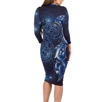 New Zealand Gecko Maori Art Tattoo Long Sleeve Bodycon Dress Matariki Mode LT03 - Polynesian Pride