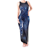 New Zealand Gecko Maori Art Tattoo Tank Maxi Dress Matariki Mode LT03 Women Blue - Polynesian Pride