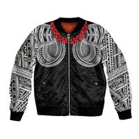 Samoan Traditional Art Tattoos Bomber Jacket Tatau Tribal Motifs with Ula Fala Black LT03 Unisex Black - Polynesian Pride