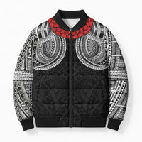 Samoan Traditional Art Tattoos Bomber Puffer Jacket Tatau Tribal Motifs with Ula Fala Black LT03 Unisex Black - Polynesian Pride