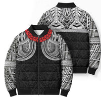 Samoan Traditional Art Tattoos Bomber Puffer Jacket Tatau Tribal Motifs with Ula Fala Black LT03 - Polynesian Pride