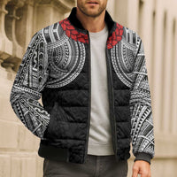 Samoan Traditional Art Tattoos Bomber Puffer Jacket Tatau Tribal Motifs with Ula Fala Black LT03 - Polynesian Pride