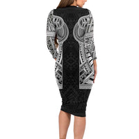 Samoan Traditional Art Tattoos Family Matching Long Sleeve Bodycon Dress and Hawaiian Shirt Tatau Tribal Motifs with Ula Fala Black LT03 - Polynesian Pride
