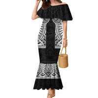 Samoan Traditional Art Tattoos Family Matching Mermaid Dress and Hawaiian Shirt Tatau Tribal Motifs with Ula Fala Black LT03 Mom's Dress Black - Polynesian Pride