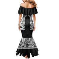 Samoan Traditional Art Tattoos Family Matching Mermaid Dress and Hawaiian Shirt Tatau Tribal Motifs with Ula Fala Black LT03 - Polynesian Pride