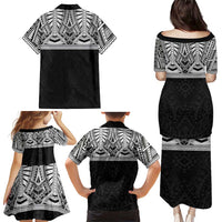 Samoan Traditional Art Tattoos Family Matching Puletasi and Hawaiian Shirt Tatau Tribal Motifs with Ula Fala Black LT03 - Polynesian Pride
