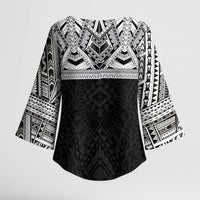 Samoan Traditional Art Tattoos Kimono Sleeve Blouse Tatau Tribal Motifs with Ula Fala Black LT03 - Polynesian Pride