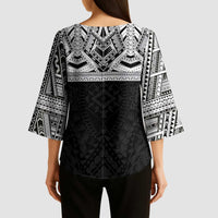 Samoan Traditional Art Tattoos Kimono Sleeve Blouse Tatau Tribal Motifs with Ula Fala Black LT03 - Polynesian Pride