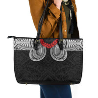 Samoan Traditional Art Tattoos Leather Tote Bag Tatau Tribal Motifs with Ula Fala Black LT03 - Polynesian Pride