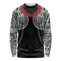Samoan Traditional Art Tattoos Long Sleeve Shirt Tatau Tribal Motifs with Ula Fala Black LT03 Unisex Black - Polynesian Pride