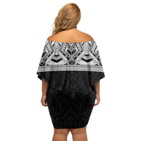 Samoan Traditional Art Tattoos Off Shoulder Short Dress Tatau Tribal Motifs with Ula Fala Black LT03 - Polynesian Pride