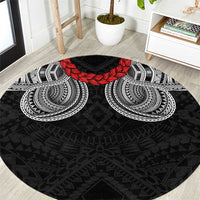 Samoan Traditional Art Tattoos Round Carpet Tatau Tribal Motifs with Ula Fala Black LT03 Black - Polynesian Pride