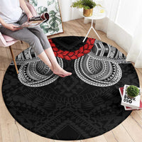 Samoan Traditional Art Tattoos Round Carpet Tatau Tribal Motifs with Ula Fala Black LT03 - Polynesian Pride