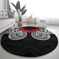 Samoan Traditional Art Tattoos Round Carpet Tatau Tribal Motifs with Ula Fala Black LT03 - Polynesian Pride