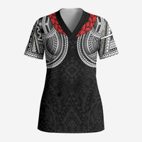 Samoan Traditional Art Tattoos Scrub Top Tatau Tribal Motifs with Ula Fala Black LT03 Adult Black - Polynesian Pride