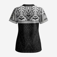 Samoan Traditional Art Tattoos Scrub Top Tatau Tribal Motifs with Ula Fala Black LT03 - Polynesian Pride