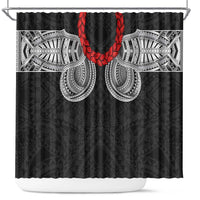 Samoan Traditional Art Tattoos Shower Curtain Tatau Tribal Motifs with Ula Fala Black LT03 Black - Polynesian Pride