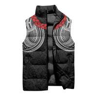 Samoan Traditional Art Tattoos Sleeveless Puffer Jacket Tatau Tribal Motifs with Ula Fala Black LT03 - Polynesian Pride