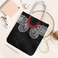 Samoan Traditional Art Tattoos Tote Bag Tatau Tribal Motifs with Ula Fala Black LT03 White Strap One Size Black - Polynesian Pride