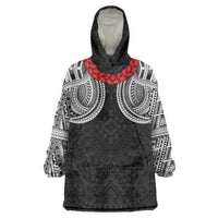 Samoan Traditional Art Tattoos Wearable Blanket Hoodie Tatau Tribal Motifs with Ula Fala Black LT03 One Size Black - Polynesian Pride
